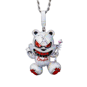 Nouveauté, pendentif ours violent en argent 925 plaqué rhodium, bijoux de rappeur hip-hop, dessin animé, moissanite glacée VVS, griffe pour homme - Product Image 4
