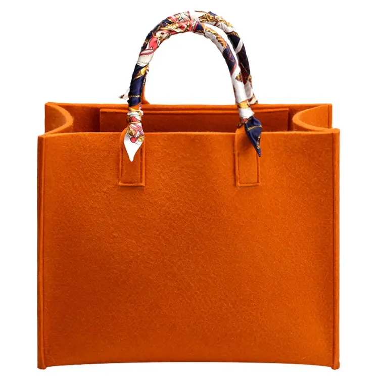 Recycled Rpet Felt Bag Orange Felt Tote Shoulder bag Women's Wool Felt Handbag