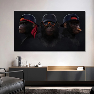 <span class=keywords><strong>Arte</strong></span> Mural con Diseño <span class=keywords><strong>de</strong></span> Mono, Impresión <span class=keywords><strong>en</strong></span> Lienzo con Múltiples Diseños para Sala <span class=keywords><strong>de</strong></span> Juegos, Salón, Bar, Oficina, Decoración Moderna y Humorística con Animales - Product Image 3