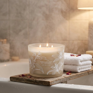 Bougie parfumée LANJO Vanille Coco Beurre de Coco, 3 mèches, cire de soja, pot en verre, décoration élégante pour la maison, bougie d'aromathérapie - Product Image 4