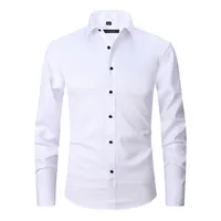 Camisas de LICRA de manga larga para hombre, ropa oficial, sólida, blanca, bonita, ajustada, Formal, para la Oficina y el trabajo