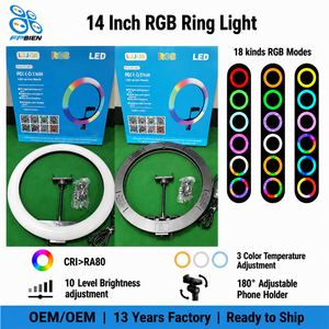 LJJ36-MJ Anneau lumineux RGB de 14 pouces, 3 températures de couleur, 10 niveaux de luminosité réglables, anneau lumineux LED RGB <span class=keywords><strong>pour</strong></span> vlog vidéo - Product Image 1