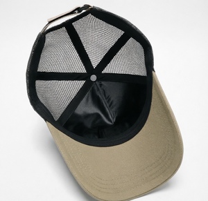 Custom 3D Gold Embroidery Trucker Hat <b>Black</b> & Khaki 6 Panel Mesh Back <b>Baseball</b> <b>Cap</b> Unisex Trucker <b>Cap</b> Two-Tone Mesh Hat - Product Image 4