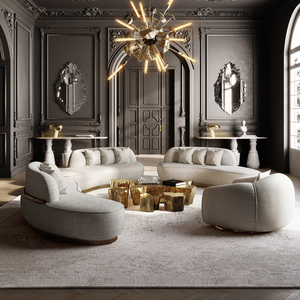 Divano Curvo Italiano Minimalista di Alta Gamma, Modello di Lusso per Ville e Appartamenti di Grandi Dimensioni, Set di Divani per Soggiorno e Area Ricevimento - Product Image 2