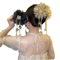 Pinces à cheveux volumineuses Printemps-Été, assorties aux couleurs, en dentelle plissée, en résille, avec pierres et motif bourgeon de fleur, finition rhodium