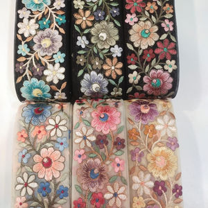 Encaje bordado de flores cosido a mano de nuevo diseño, encaje de borde de vestido - Product Image 1