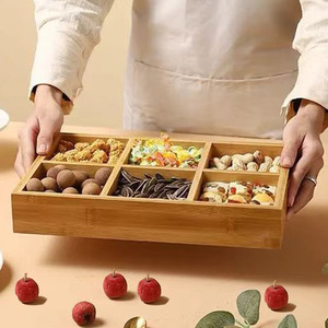 Bamboo <b>tray</b> for snacks and dried fruits, six-compartment pastry, snack, and <b>tea</b> <b>tray</b>, for storing <b>tea</b> and fruit around the - Product Image 2