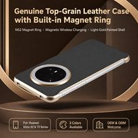 Étui de téléphone en cuir de vachette véritable grain litchi avec chargement magnétique sans fil pour Huawei Mate 60 70 Series