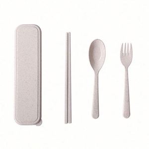 Juego de Cubiertos Ecológicos de Paja de Trigo para Niños, Cubertería Portátil de Viaje con Estuche - Product Image 3