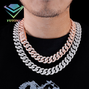 New Design <b>Rapper</b> 18mm Rose Gold Plated Sterling Silver Cuban Link <b>Chain</b> with VVS Moissanite Unisex Fashion Hip Hop Miami Style - Product Image 4