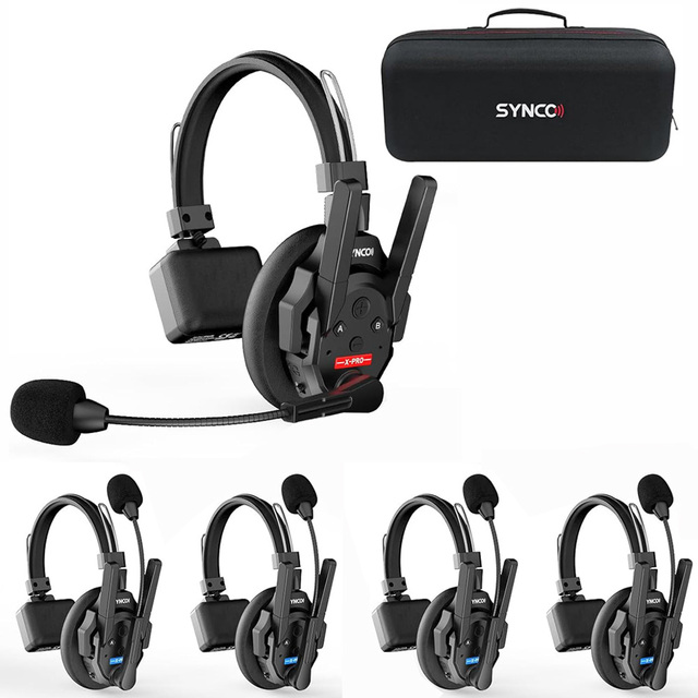 Synco XTalk X5 XPro 2.4GHz Wireless Intercom System Remote Headsets Wireless Microphone Expanded Team Talk for 5 Users Private