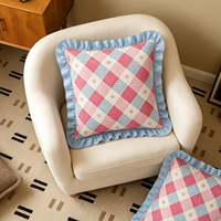 Housse de coussin 100% coton à volants motif étoile et losange, housse de coussin imprimée mignonne pour chambre d'enfant, canapé, décoration textile pour la maison
