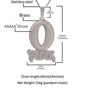 Colgante de cadena de cuerda con letra O grande, estilo hip hop, europeo-americano, con circonitas incrustadas en cobre, diseño antiguo y lindo. - Product Image 2