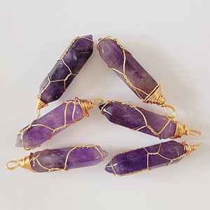 Vente d'usine Pendentif en cristal naturel hexagonal pointu en pierre précieuse de quartz enroulé de fil avec pendentif en fil enroulé Arbre de Vie - Product Image 5