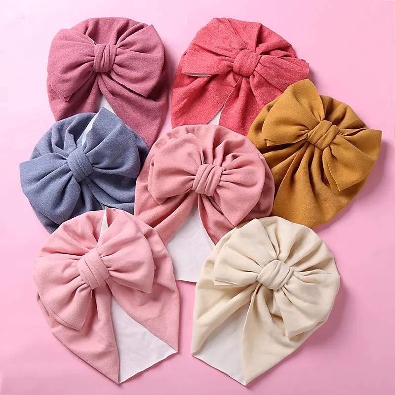 Genya Hair Bow Knot Wide Headwraps Beanie Turban Hats Caps for Newborn Infant Toddler Baby Girl