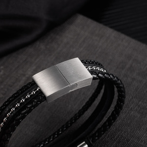 <span class=keywords><strong>OYA</strong></span> Jewelry bracciali in pelle alla moda da uomo bracciali in corda intrecciata multistrato in acciaio inossidabile per bracciali maschili femminili - Product Image 3