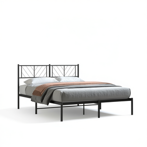 Struttura letto matrimoniale in acciaio verniciato a polvere nero, design minimalista, mobili per camera da letto - Product Image 1
