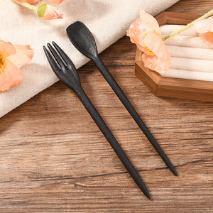 Épingle à cheveux style cuillère et fourchette en gingembre pour restaurant chinois - Nouveauté 2025, créative, élégante, polyvalente, de niche, accessoire capillaire haut de gamme - Product Image 4