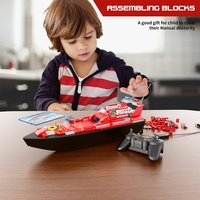 Barco de Bomberos RC Flytec V102 2 en 1, Bloques de Construcción, 170 Piezas, Control Remoto de 2.4GHz, Juguete Acuático DIY para Niños, Juego al Aire Libre, Alta Velocidad, Resistente al Agua