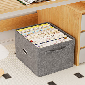 Fabric Storage Bin Rectangle Gray Beige <b>Large</b> Capacity Book Organizer Office <b>Desk</b> Drawer Mounted With Lid - Product Image 3
