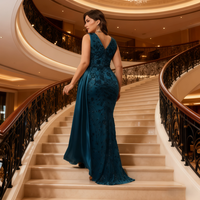 Nouvelle robe de soirée élégante pour femmes grandes tailles, robe chic en forme de A, col en V, sans manches, drapée, robe de soirée de luxe pour bal