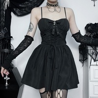 Ensemble 2 pièces pour femme, couleur unie, style décontracté - Mini-robe corset à manches bouffantes avec corsage à lacets, détails croisés et col rabattu, pour soirée