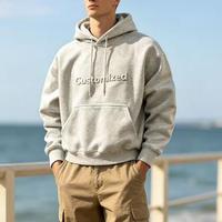 Hoodie polos katun 100% berat, custom untuk pria, dengan logo timbul 3D