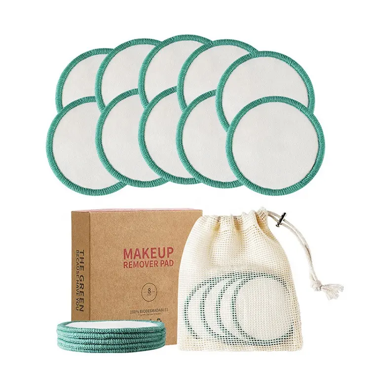 10 Pcs Reusable Makeup Remover Pad Set Washable Bamboo Fiber Round Facial Cleaning Pad With Laundry Bag