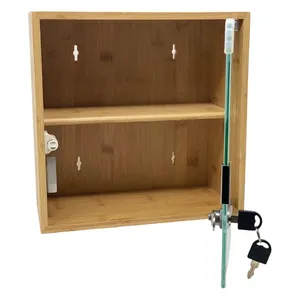 Armoire à pharmacie murale à 2 niveaux en bambou et verre avec serrure pour salle de bain ou usage domestique - Product Image 6