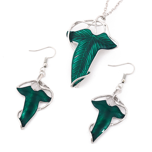Accessoires de mode pour <span class=keywords><strong>le</strong></span> cinéma et la télévision, style européen et américain, thème Seigneur <span class=keywords><strong>des</strong></span> <span class=keywords><strong>Anneaux</strong></span>, comprenant : Broche feuille d'elfe, Collier, Chaîne de liaison et Ensemble de boucles d'oreilles double usage - Product Image 5