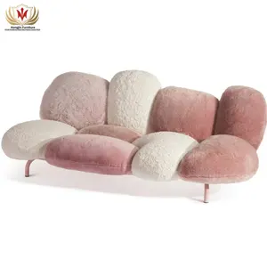 HJ Home Italian flannel furniture sofa set luxury sectional couch Cloud Fuzzy Pink/White/Black Antique and Vintage Sofas