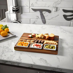 Set Grande Tagliere in Bambù con 3 Ciotole in Ceramica Rimovibili e Utensili da Servizio, Ecologico per Cucina e Casa, Nuove Idee Regalo per la Casa - Product Image 5