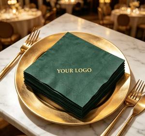 Elegantes Servilletas de Papel Absorbente de Pulpa de Madera Virgen Desechables de Color Verde con Logotipo Personalizado Impreso para Banquetes y Eventos - Product Image 2
