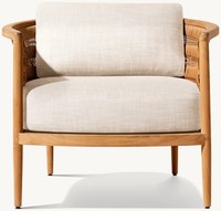 Fauteuil de jardin en teck vieilli et rotin avec coussin en tissu, design moderne, chaise longue Nusa Teak