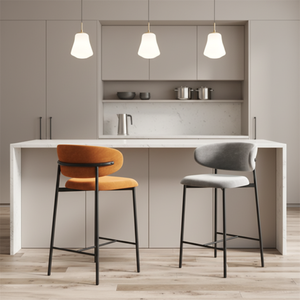 Tabouret <span class=keywords><strong>de</strong></span> <span class=keywords><strong>bar</strong></span> moderne et confortable en velours avec pieds en métal, dossier incurvé et robuste pour îlot <span class=keywords><strong>de</strong></span> cuisine ou comptoir - Product Image 1