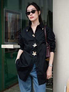 Camicie e camicette da donna Casual a <span class=keywords><strong>maniche</strong></span> <span class=keywords><strong>lunghe</strong></span> ampio Outwear Casual in cotone traspirante nero bianco Cardigan camicia - Product Image 2