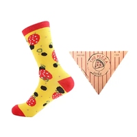 Chaussettes de sport personnalisées OEM à thème alimentaire amusant, chaussettes cadeau créatives en forme de boîte à pizza, motif logo personnalisé, vente en gros