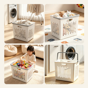 Laundry <b>Basket</b> <b>Large</b> Capacity Hollowed Out Rectangle White Gray Bathroom Storage Organizing Multi Functional Standing Type - Product Image 2