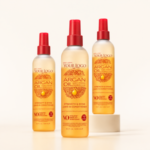 Spray revitalisant sans rinçage à l'huile d'argan en gros, traitement hydratant et brillant biphasé pour cheveux abîmés 250ml - Product Image 1