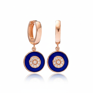 Boucles d'oreilles rondes en zircon émail bleu foncé boucles d'oreilles turques faites à la main en gros bijoux en argent sterling 925 - Product Image 2