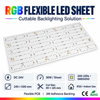 Feuille LED RGB DC24V 36W, panneau LED flexible SMD5050, feuille lumineuse LED découpable pour rétroéclairage de comptoir en pierre translucide ou onyx