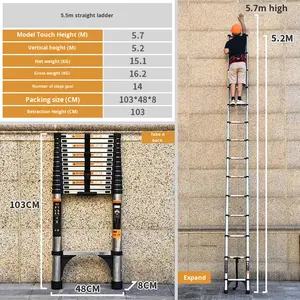 <span class=keywords><strong>Escalera</strong></span> Telescópica <span class=keywords><strong>de</strong></span> <span class=keywords><strong>Acero</strong></span> <span class=keywords><strong>Inoxidable</strong></span> <span class=keywords><strong>para</strong></span> Techo, Montada en la Pared, Recta, <span class=keywords><strong>para</strong></span> Uso Eléctrico y <span class=keywords><strong>de</strong></span> Ingeniería, con Peldaños <span class=keywords><strong>de</strong></span> 40 cm - Product Image 6