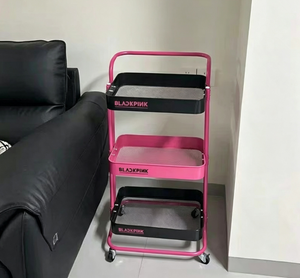 Chariot utilitaire moderne robuste à 3 niveaux en maille, avec roulettes pivotantes à 360°, rose Kpop et noir, chariot de rangement polyvalent, le plus vendu - Product Image 4