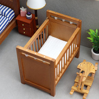 DIY miniatur rumah boneka ayunan kayu tempat tidur bayi untuk rumah boneka furnitur Mini