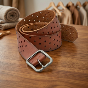 Latest Arrival Genuine Cow Hide Leather <b>Belt</b> Rectangular Vintage Style Steel Buckle Eco-Friendly <b>Brown</b> Color Durable Waterproof - Product Image 1