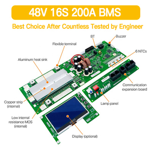 Kingkongbattery 16S 48V Smart BMS sistema solare Storage 100A 200A sistema di gestione della batteria LiFePO4 BMS per pacco batteria - Product Image 5
