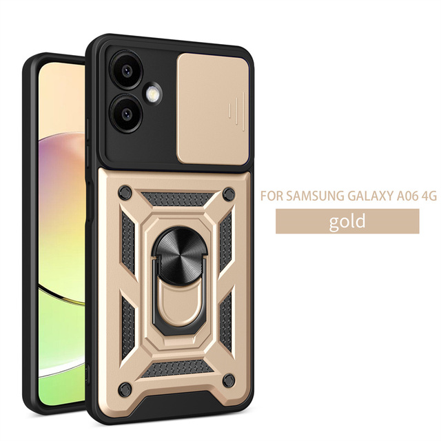Armor Shockproof Phone Case for Samsung Galaxy A06 4G 6.7" Slide Camera Lens Protection Stand Back Cover
