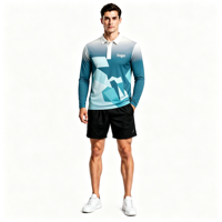 Polo à manches longues pour homme en polyester à facettes géométriques avec impression intégrale pour le golf, personnalisable par sublimation