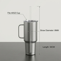 Paille en verre transparente de 30 cm, diamètre 8 mm, tube courbé, écologique, portable, pour gobelet de voiture 30OZ/40OZ, en acier inoxydable Lfgb