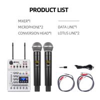 Système de mixage DJ professionnel 4 canaux, amplificateur double 250W, 2 micros sans fil, interface USB/Bluetooth, alimentation fantôme, effets